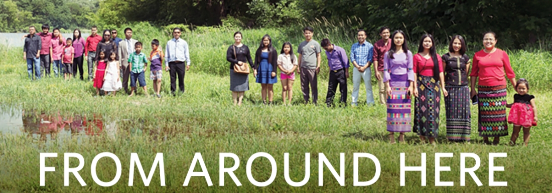 four groups of people in wet field