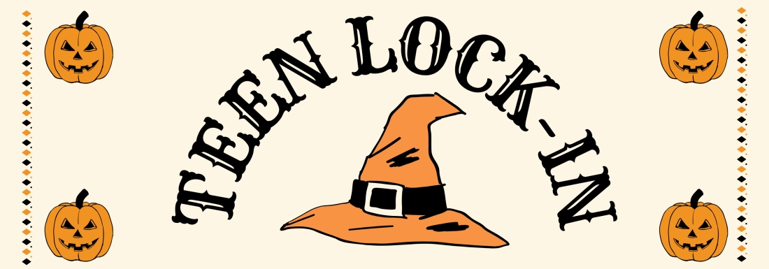illustration of witch's hat and Jacko lanterns 