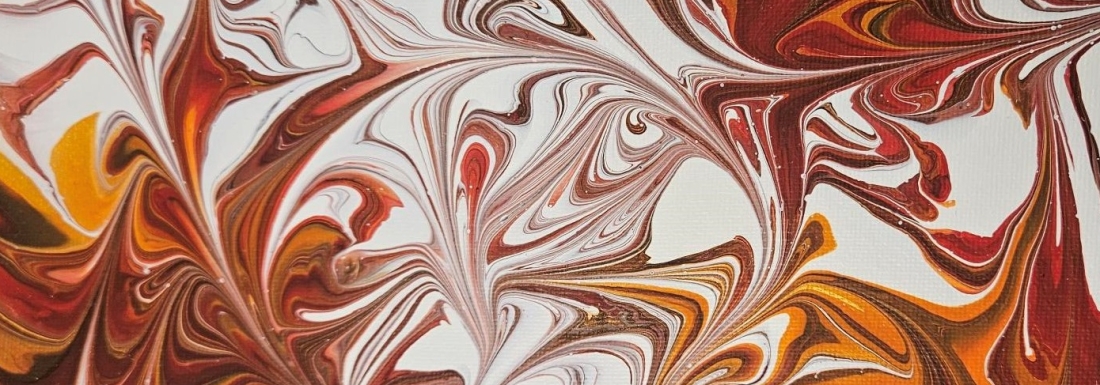 painted painted with marbles in brown, red, and orange