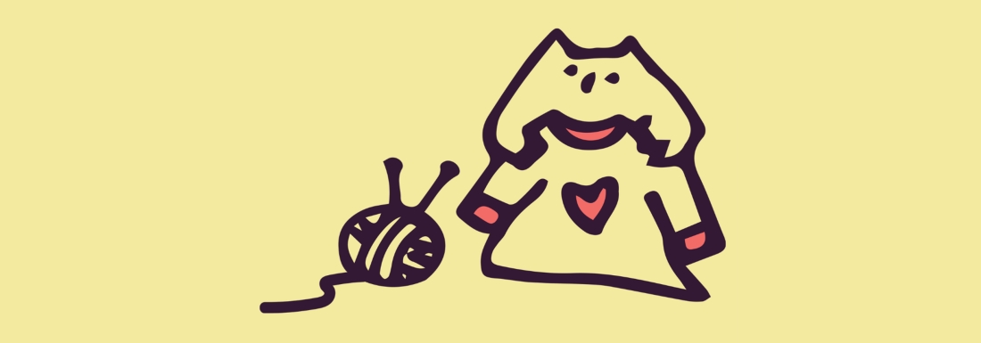 illustrated owl with sweater, yarn, and knitting needles