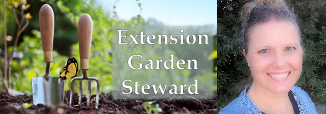 gardening supplies and headshot of woman