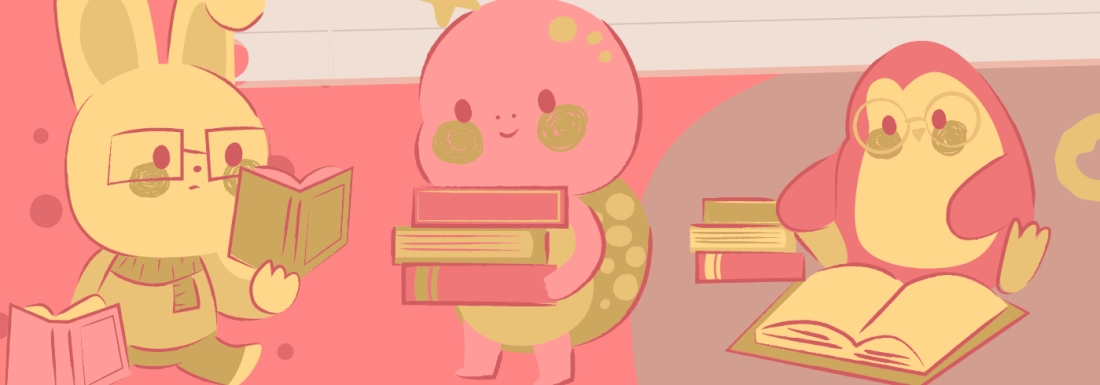 illustrated characters with books