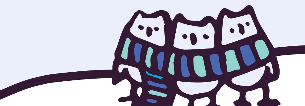 illustration of 3 owls in a shared scarf