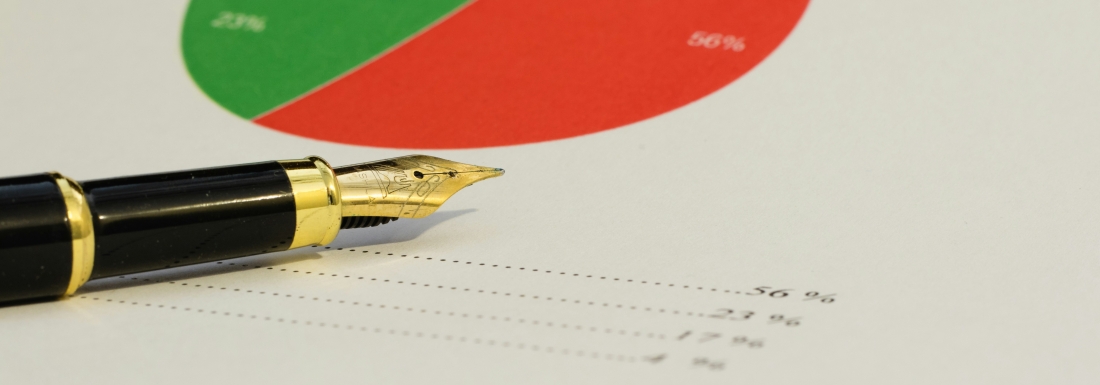 fountain pen on paper with pie chart