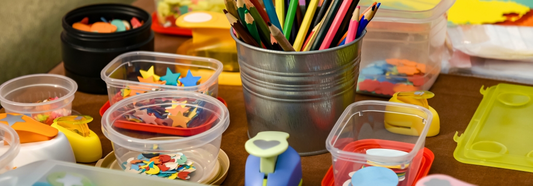 Craft supplies laid out on a table