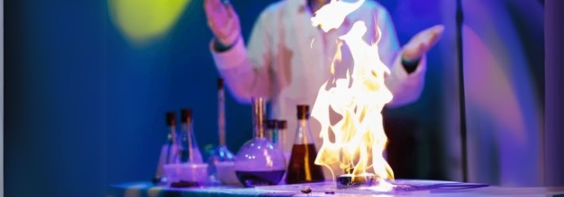 science equipment with flames