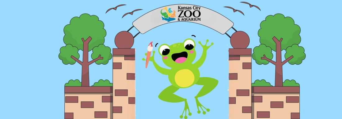 illustration of frog jumping through zoo entrance