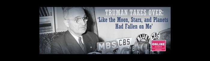 Truman in front of microphones