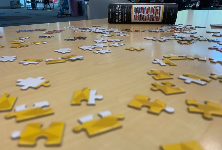 A puzzle on the puzzle table at the Plaza Branch.