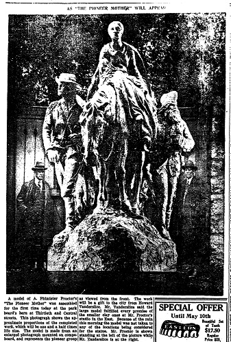 Image of the "Pioneer Mother" statue from the newspaper