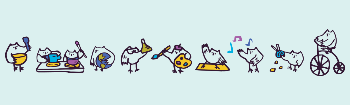 illustrated owls doing things