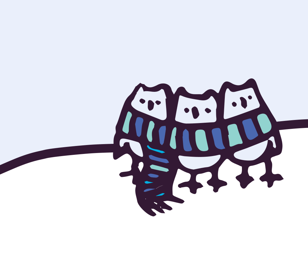 illustration of 3 owls in a shared scarf