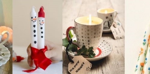 homemade holiday candles in tea cups