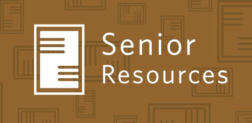 senior resources on brown background with papers