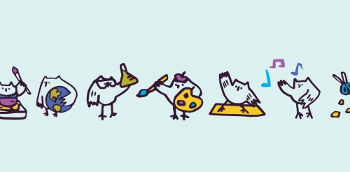 illustrated owls doing things