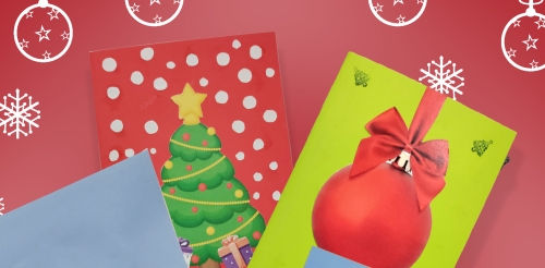 holiday cards on red background