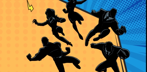 illustrations of superhero silhouettes