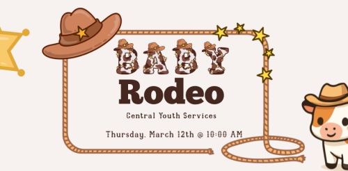 illustrations of badge, hat, and cow