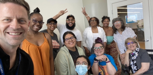 Brandon and writing students 