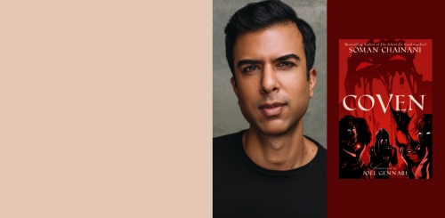 headshot of man next to book cover