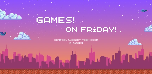 8 bit imagery of city skyline, birds, and clouds