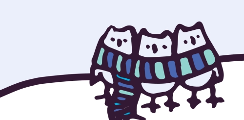 illustration of 3 owls in a shared scarf