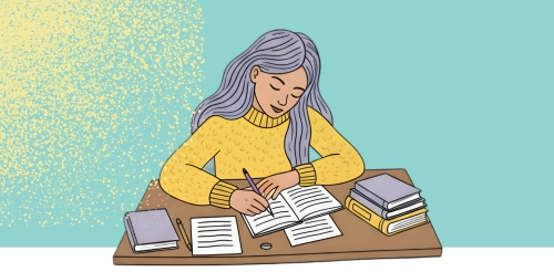 Illustration of woman writing in notebook