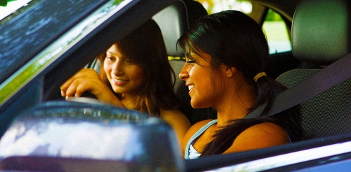 two women in car
