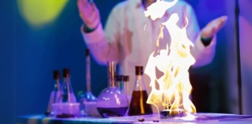 science equipment with flames