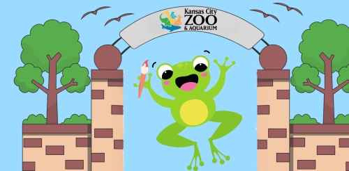 illustration of frog jumping through zoo entrance